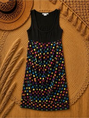 Y2K Black Tank Dress with Multicolor Polka Dots